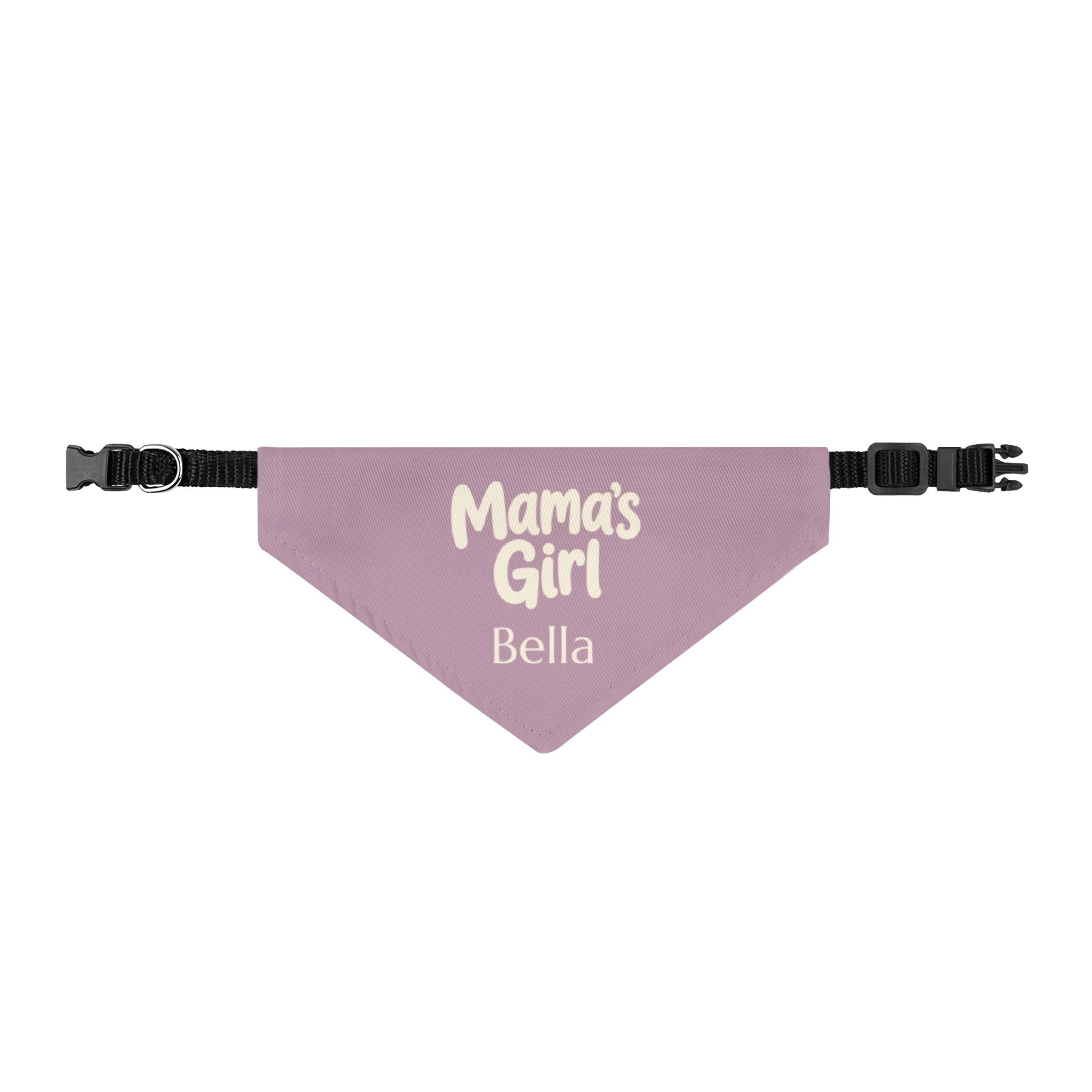 Mamas Girl personalized dog bandana in mauve with cream typography and custom pet name - adjustable nylon collar strap
