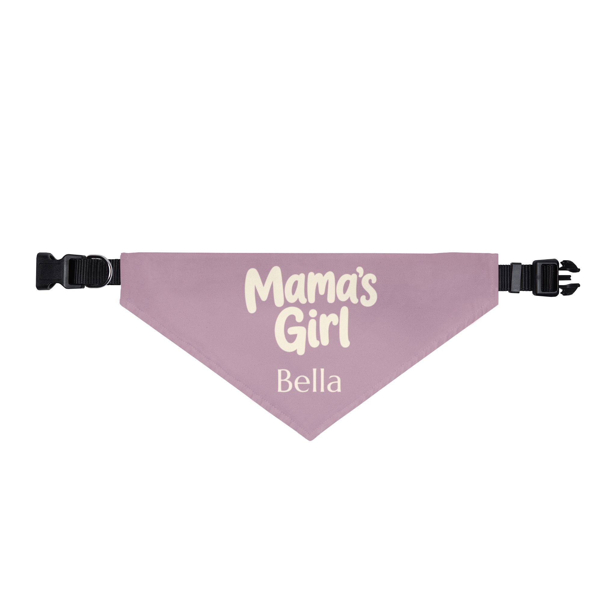 Personalized pet gift bandana in home setting - cute Mamas Girl dog accessory with custom name