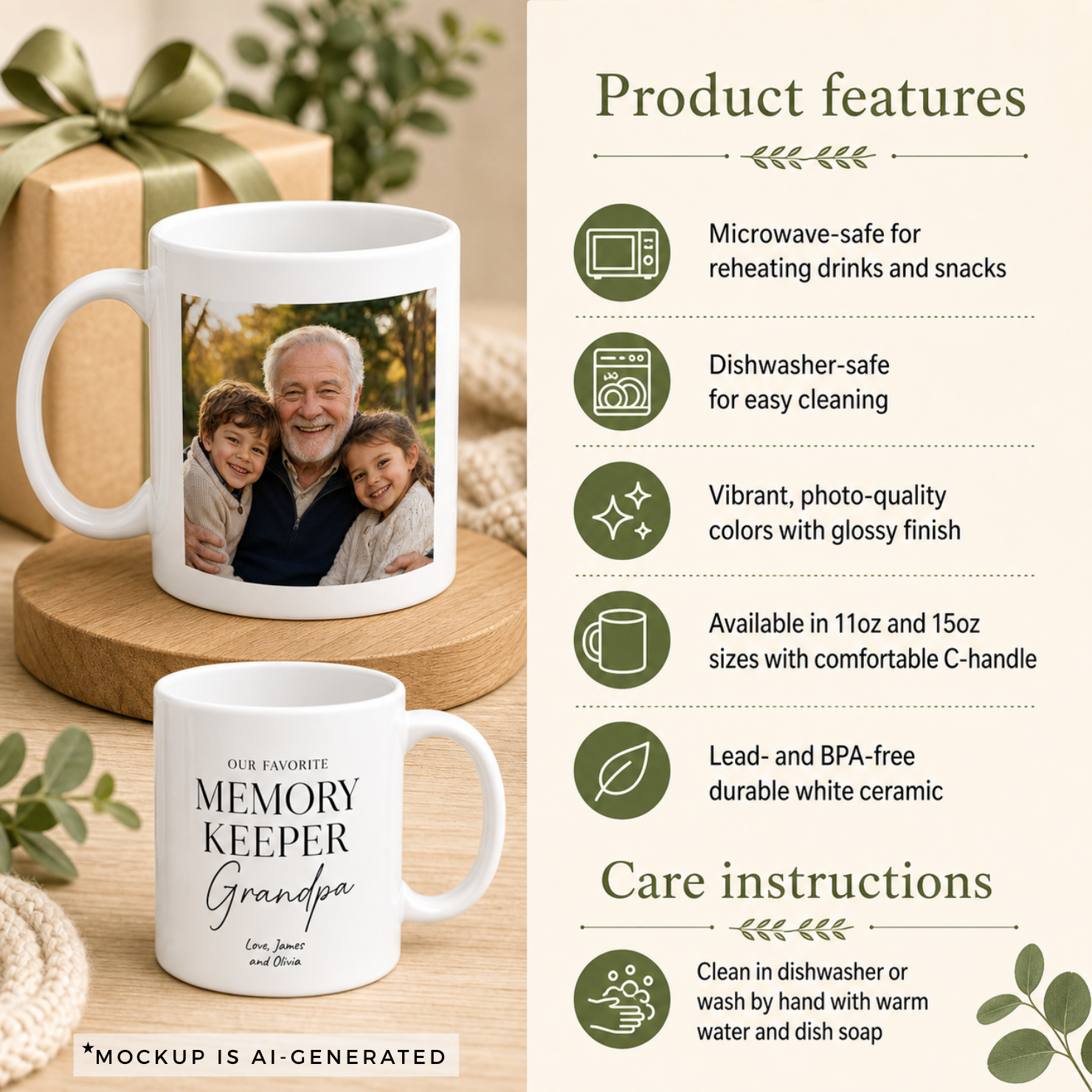 Custom grandpa mug gift from grandkids, elegant script name design