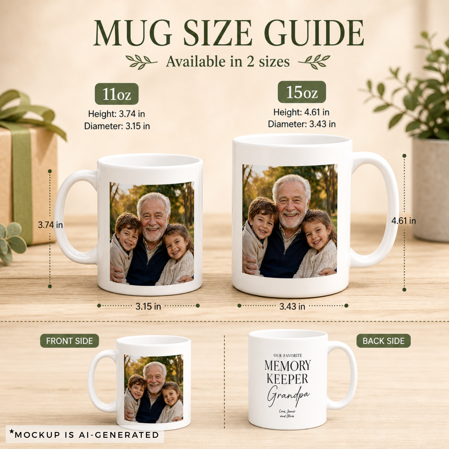 Personalized grandfather mug size comparison 11oz and 15oz