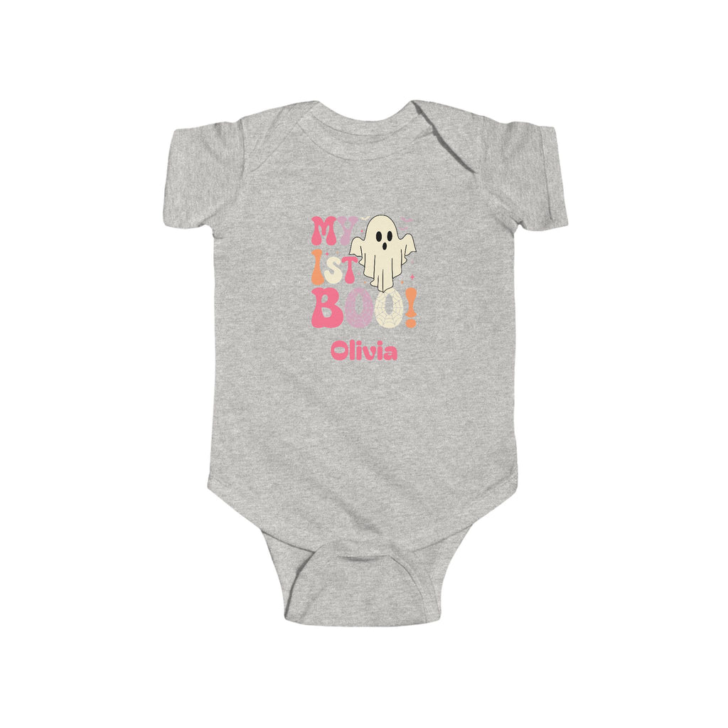 My 1st Boo Halloween onesie in pink - personalized first halloween baby bodysuit with retro ghost design