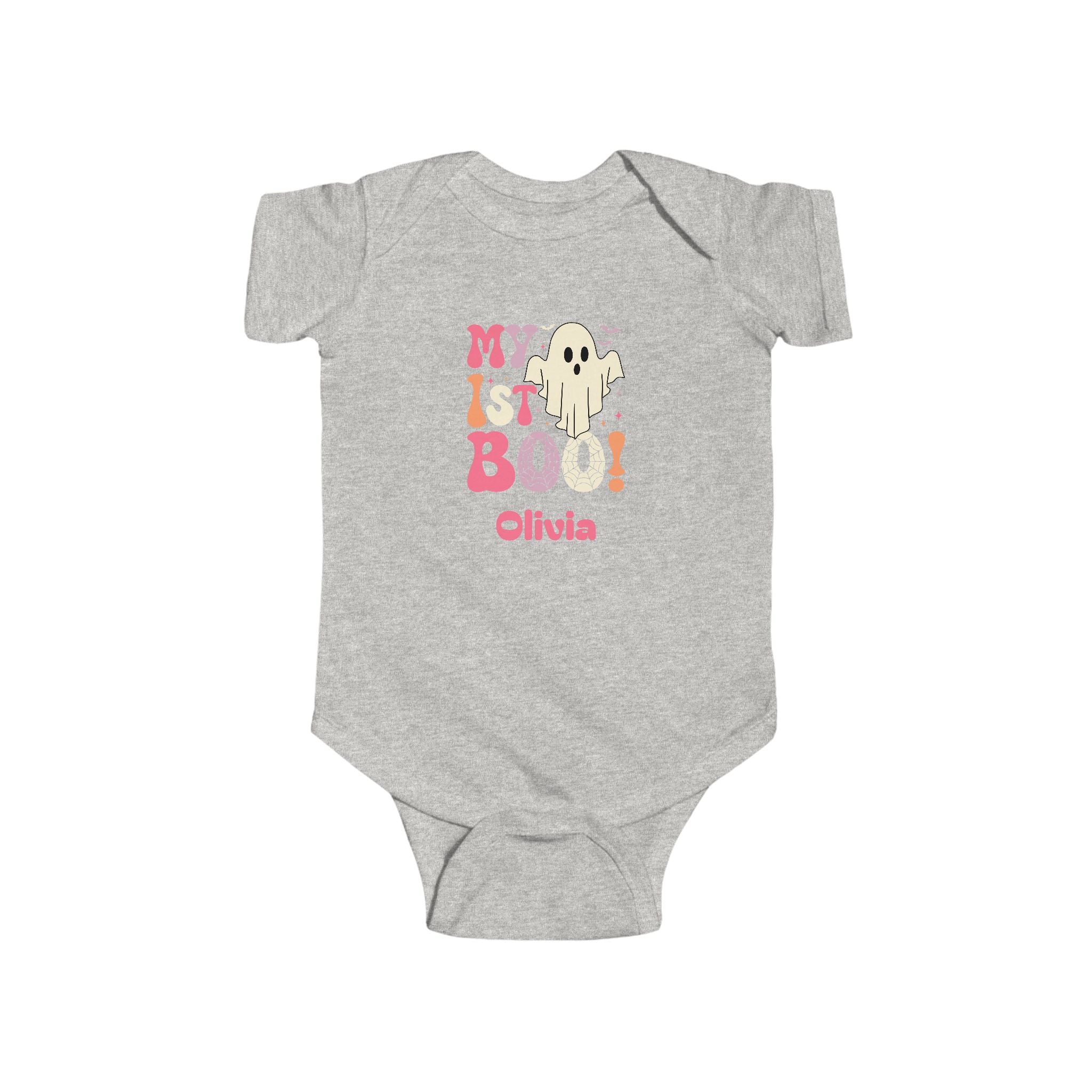 My 1st Boo Halloween onesie in pink - personalized first halloween baby bodysuit with retro ghost design
