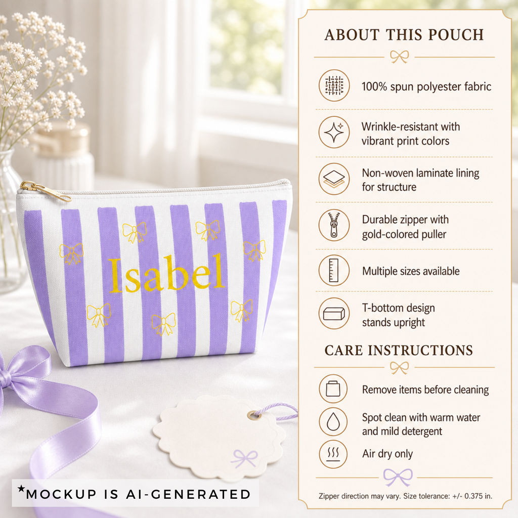 Personalized lavender bow makeup bag matching tumbler gift set
