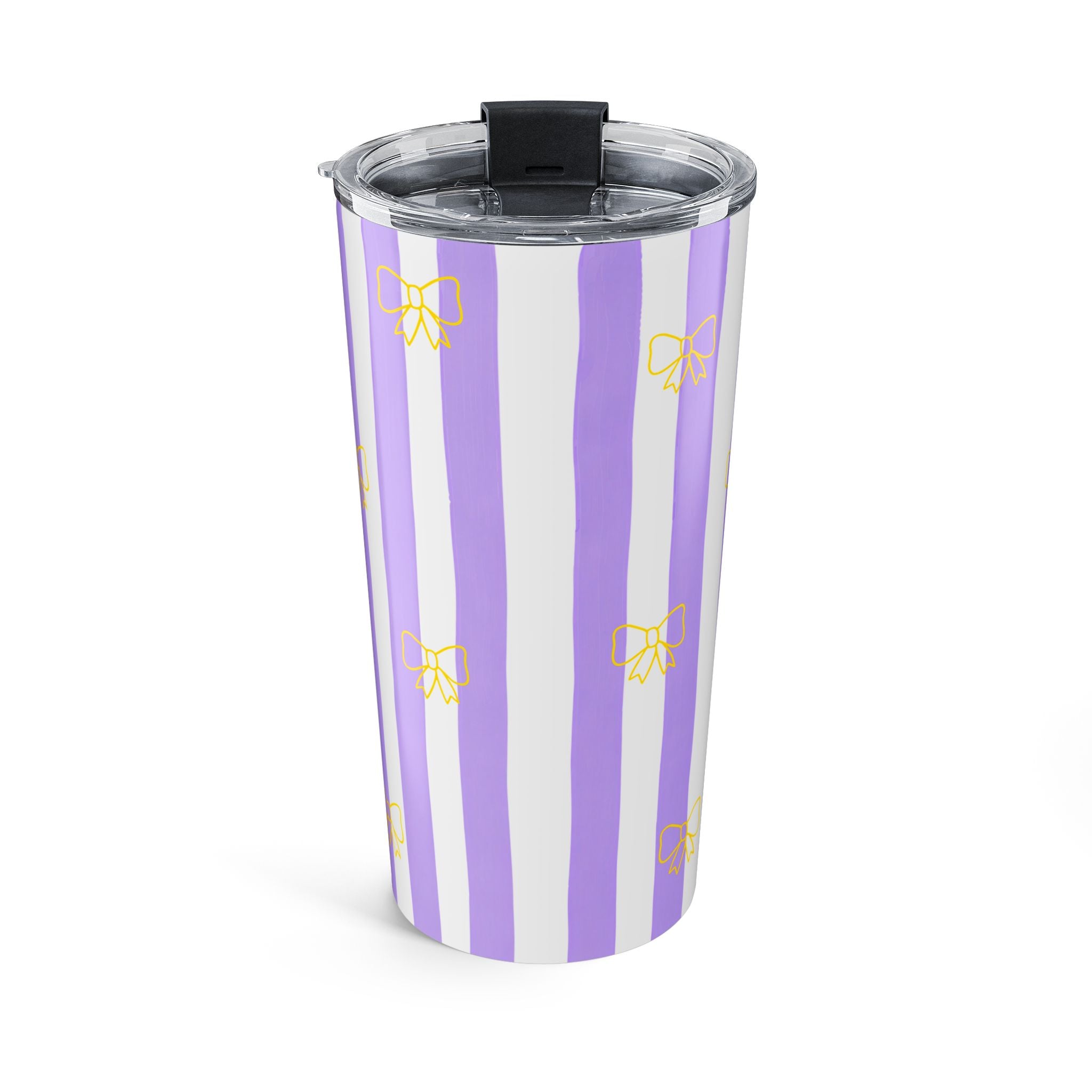 Coquette bow tumbler with sliding lid, close-up detail shot