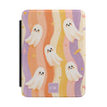 Personalized cute ghost Kindle case - pastel rainbow design with kawaii ghosts stars candy and custom initials in lavender monogram block