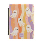 Personalized cute ghost Kindle case - pastel rainbow design with kawaii ghosts stars candy and custom initials in lavender monogram block