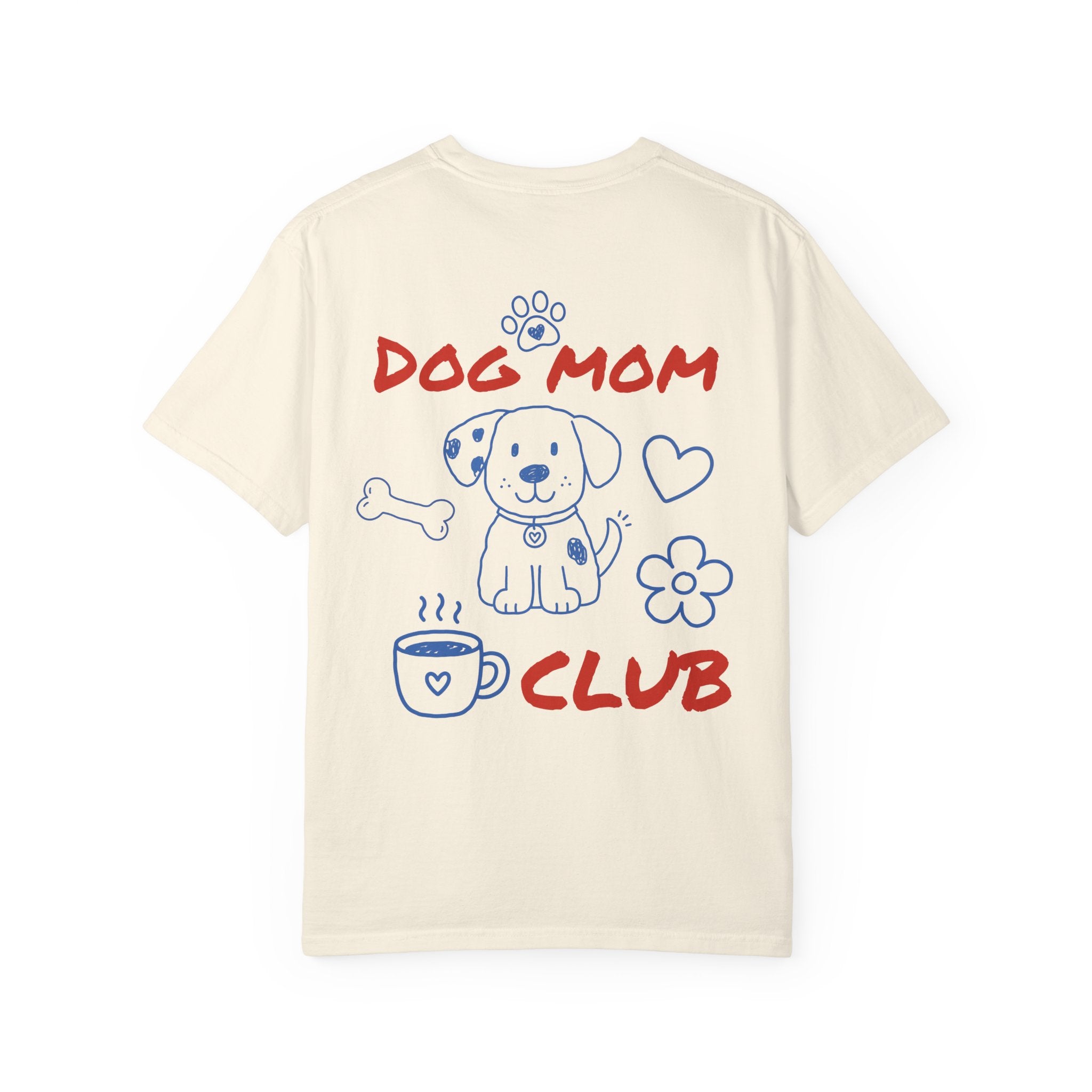 Comfort Colors 1717 ivory dog mom tee with personalized name in script below paw print