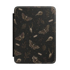 Personalized gothic moth Kindle case in black - dark academia design with moths butterflies bird skulls deer skulls botanicals and custom initials