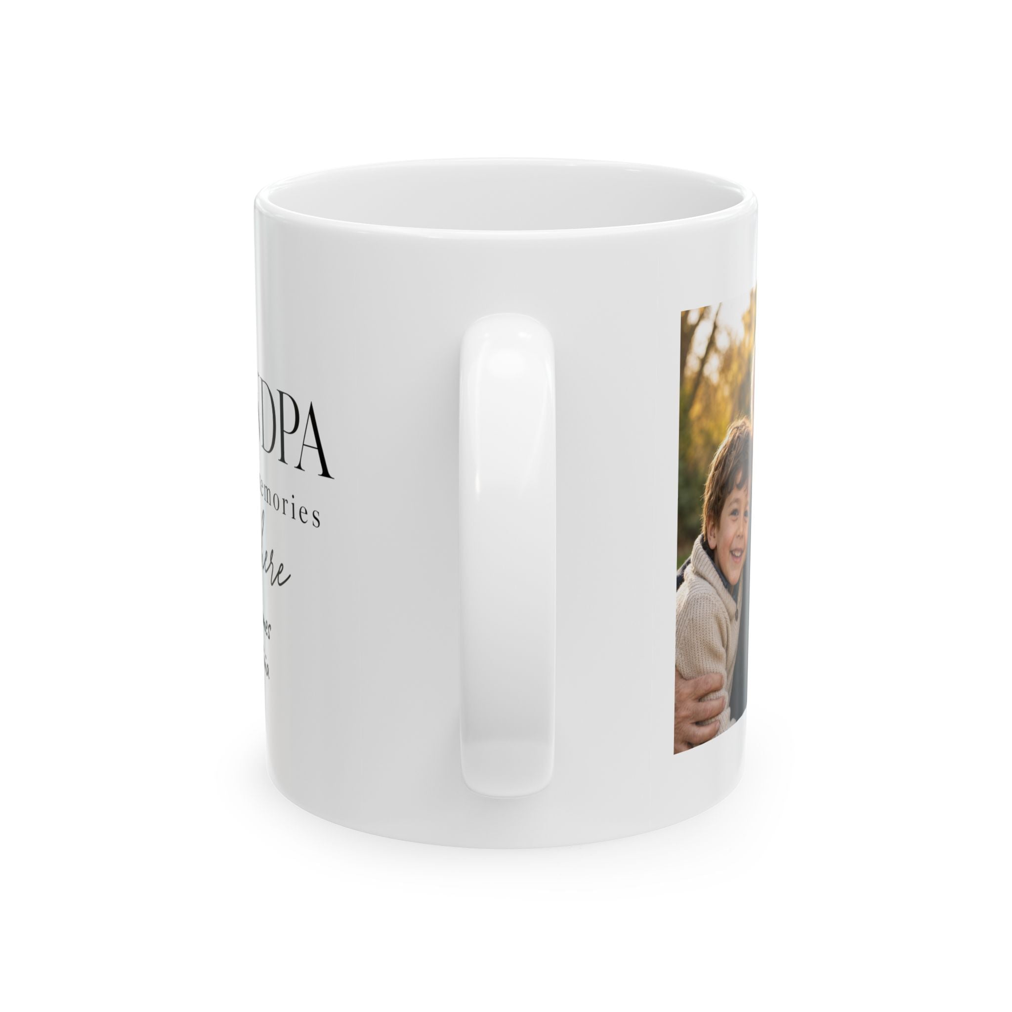Grandpa birthday gift mug - personalized white ceramic with custom message and names from grandchildren