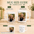Close-up of Grandpas Hugs Feel Like Home mug typography - script and serif fonts on white ceramic