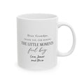 Personalized grandpa mug with Dear Grandpa The Little Moments Feel Big message and grandkids names - white 11oz ceramic