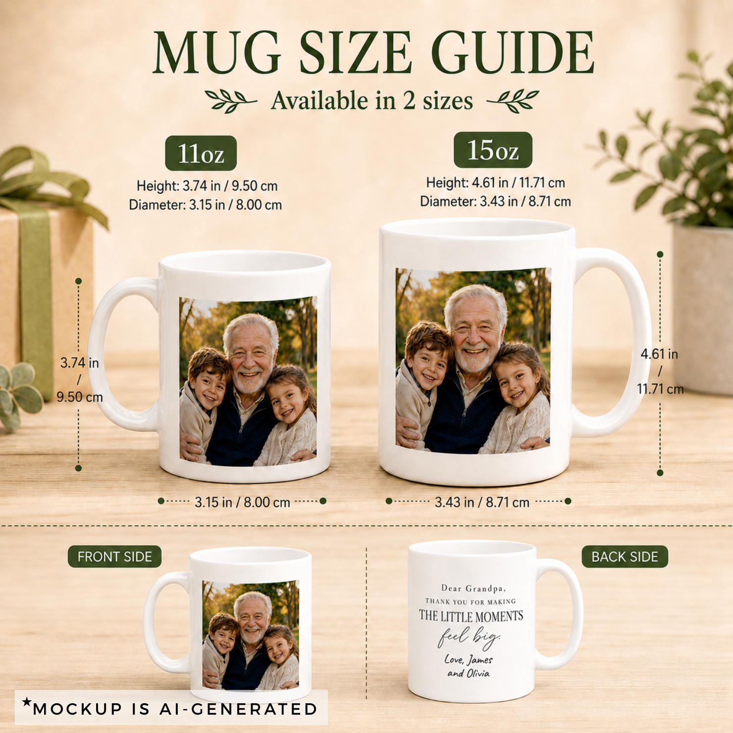 Personalized Dear Grandpa mug in home setting - meaningful gift for grandfather from grandchildren