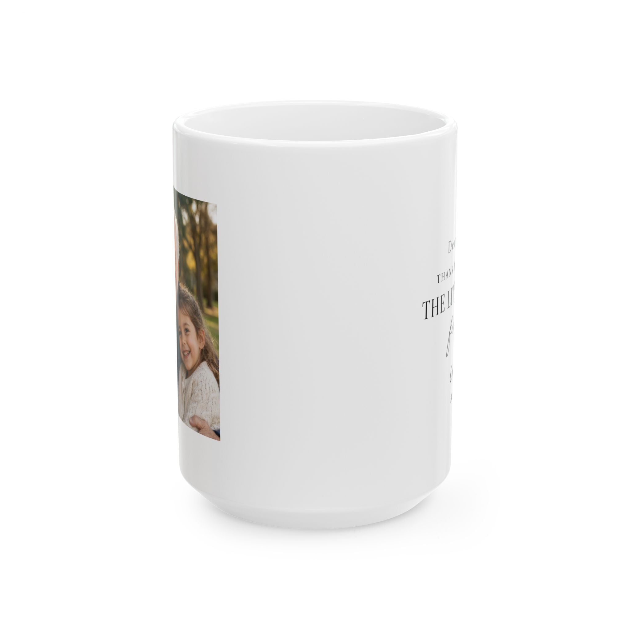 Dear Grandpa personalized ceramic mug - right side view showing custom message and grandkids names