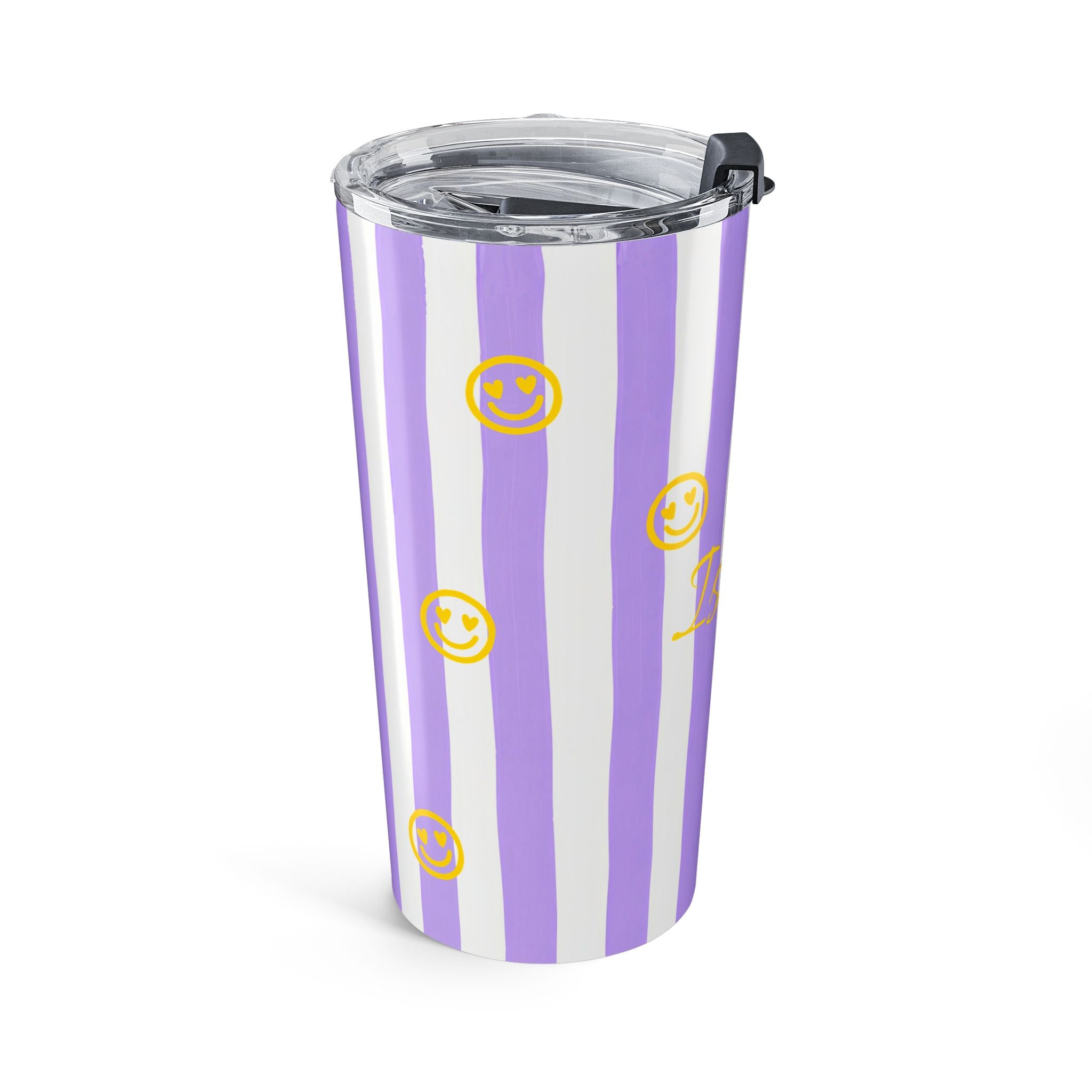 Personalized purple tumbler in home setting - bold dopamine gift for teen or young woman