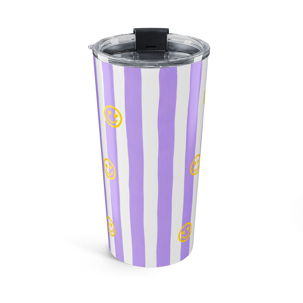 Purple stripe custom tumbler with sliding lid - fun birthday gift for her or daughter