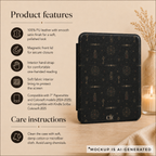 Witchy alchemy Kindle case detail - personalized halloween gift for her with moon phases skeleton keys and potion bottle pattern