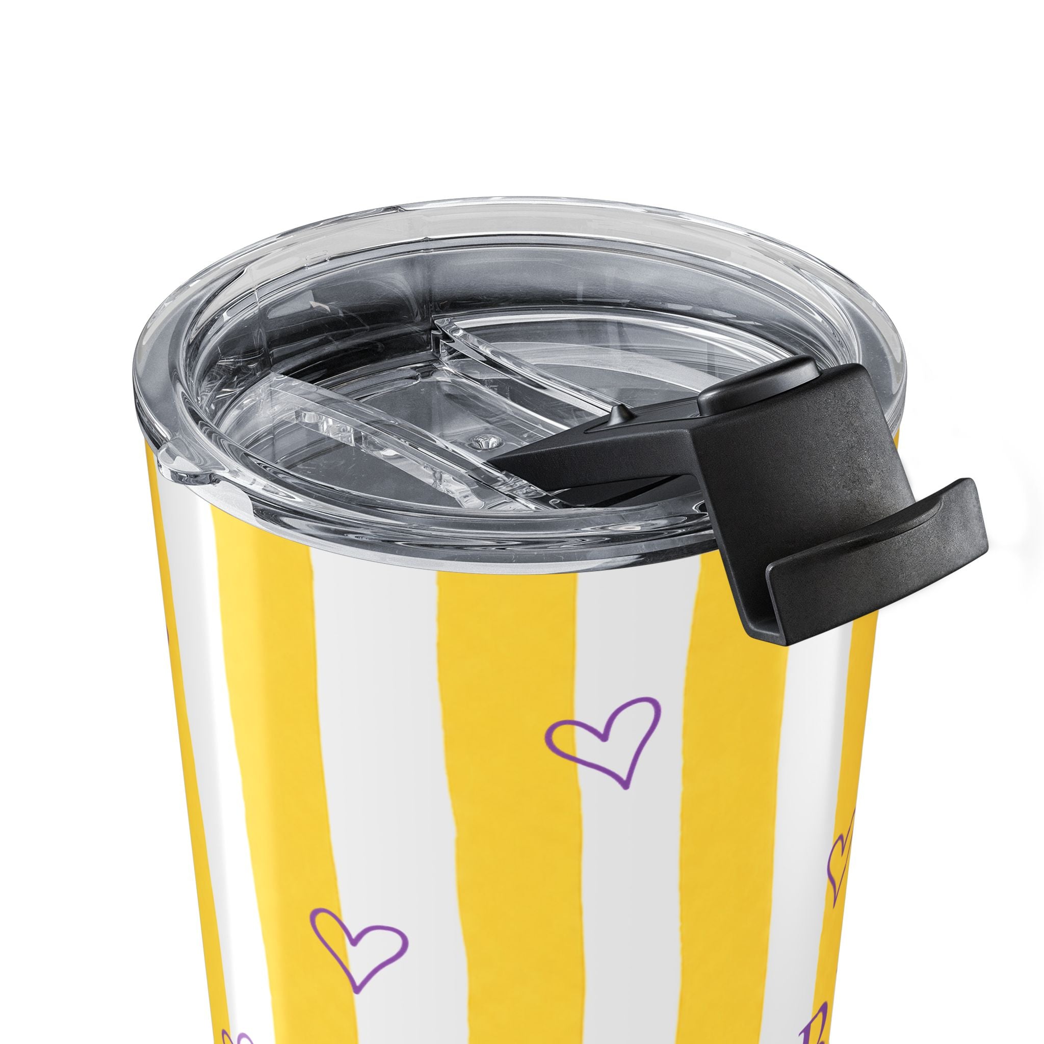 Custom name 20oz tumbler yellow stripe - personalized gift for daughter with purple heart design