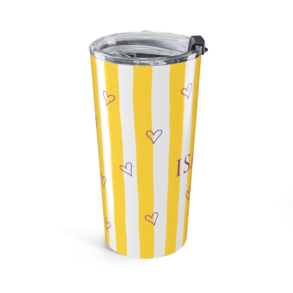 Yellow stripe custom tumbler with sliding lid - fun birthday gift for her or daughter