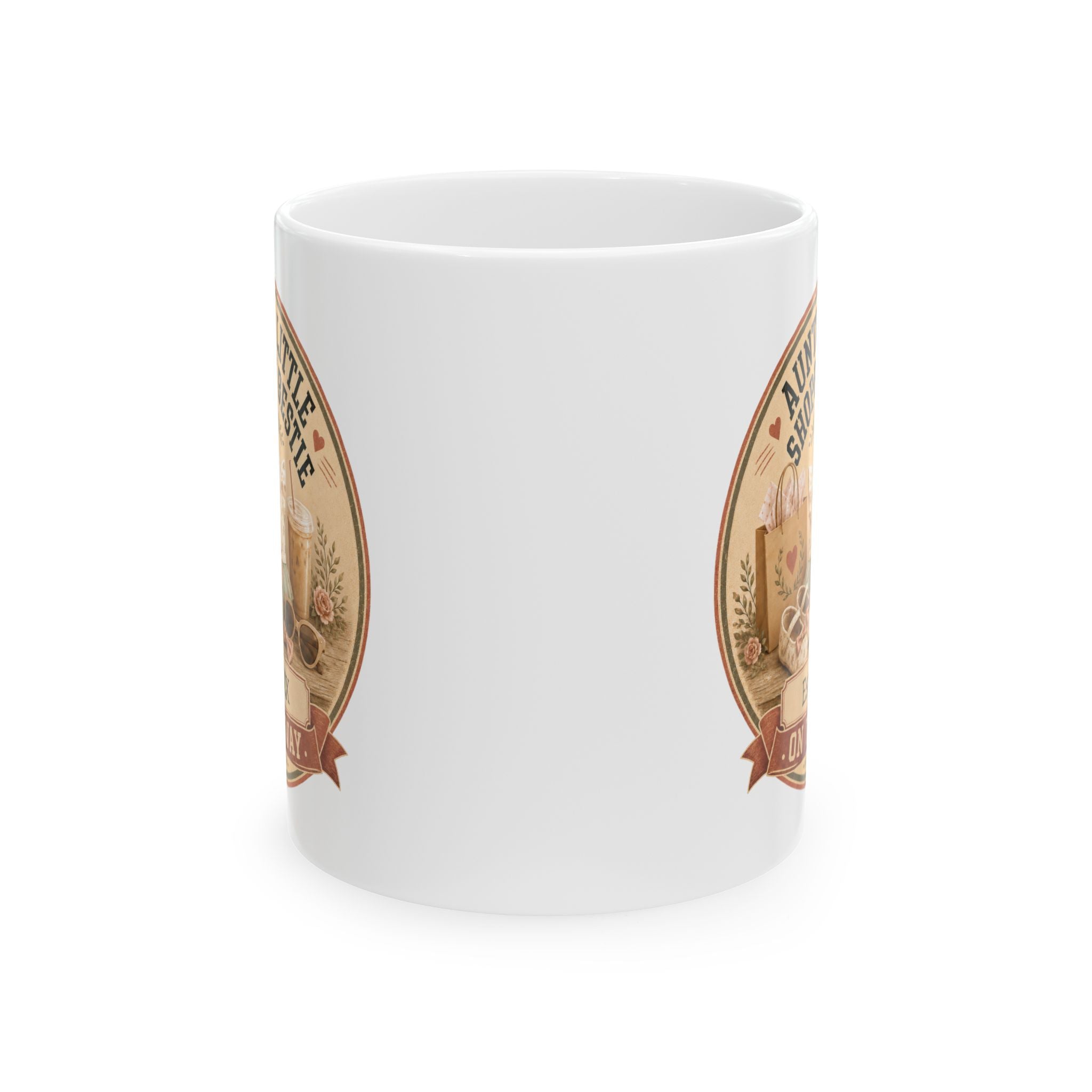 New auntie gift mug 11oz - coquette pregnancy reveal with Est 20XX and On The Way banner