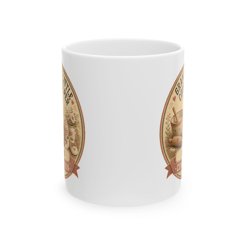Baking grandma gift mug 11oz - vintage cottage pregnancy reveal with Est 20XX and Coming Soon banner