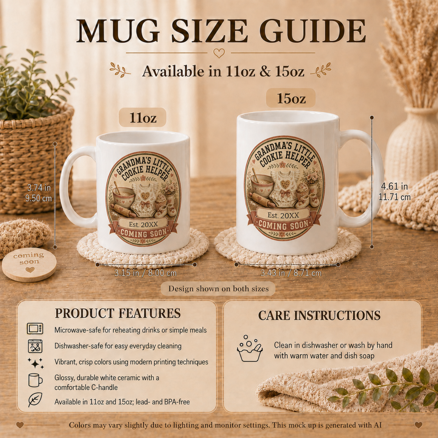 Grandmas Little Cookie Helper mug lifestyle - heartwarming pregnancy reveal gift for baking loving grandma to be