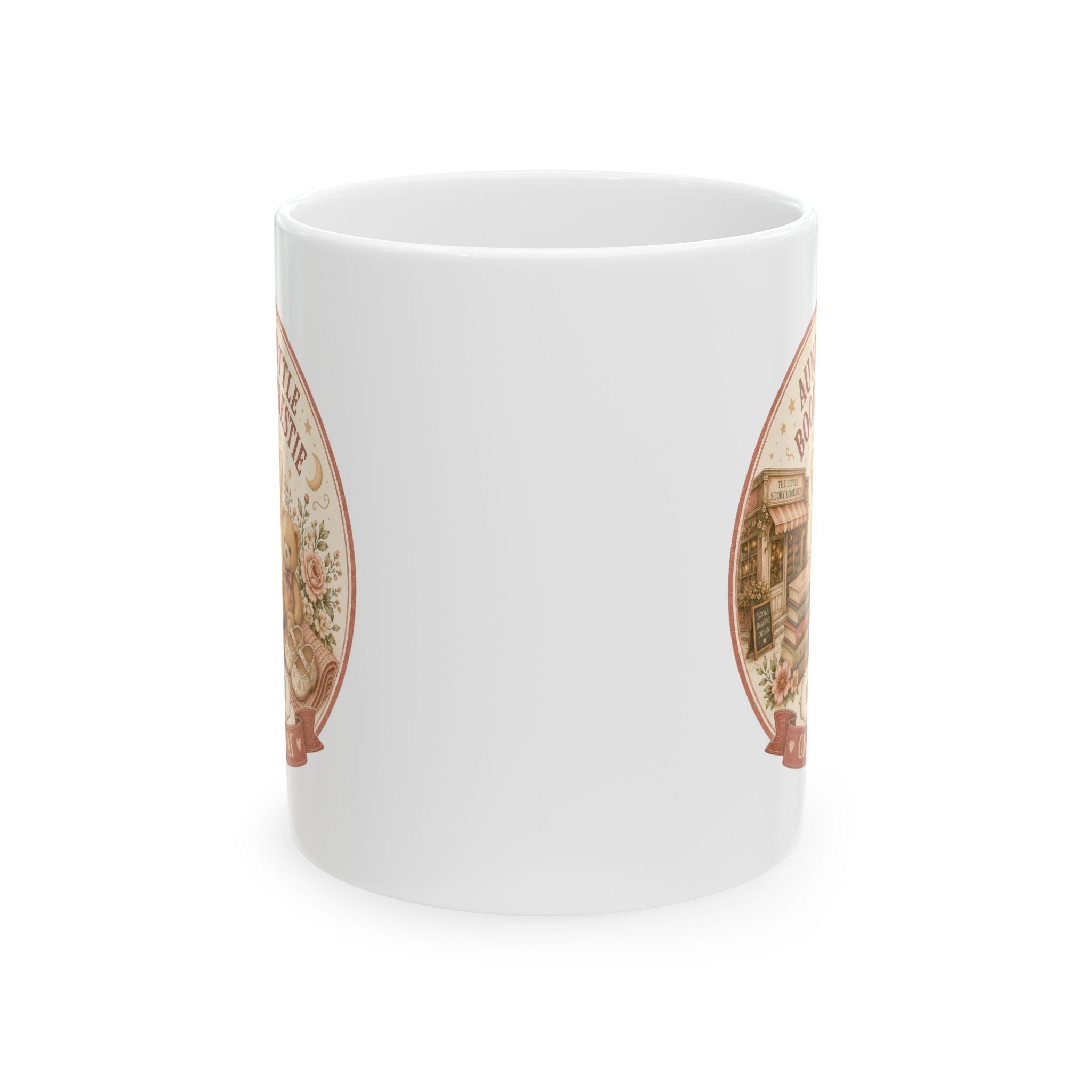 Book loving auntie pregnancy reveal mug 11oz - vintage bookshop design with Est 20XX and On The Way banner