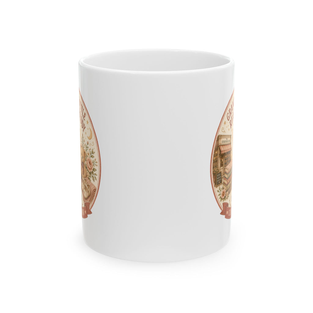 Book loving grandma pregnancy reveal mug 11oz - vintage bookshop design with Est 20XX and Coming Soon banner