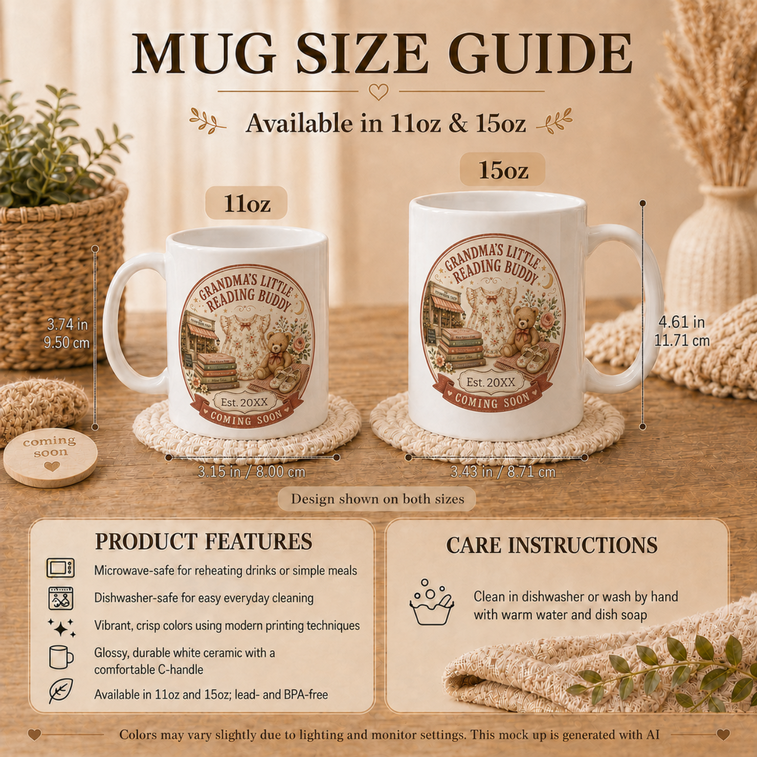 Grandmas Little Reading Buddy mug lifestyle - heartfelt pregnancy reveal gift for book loving grandma to be