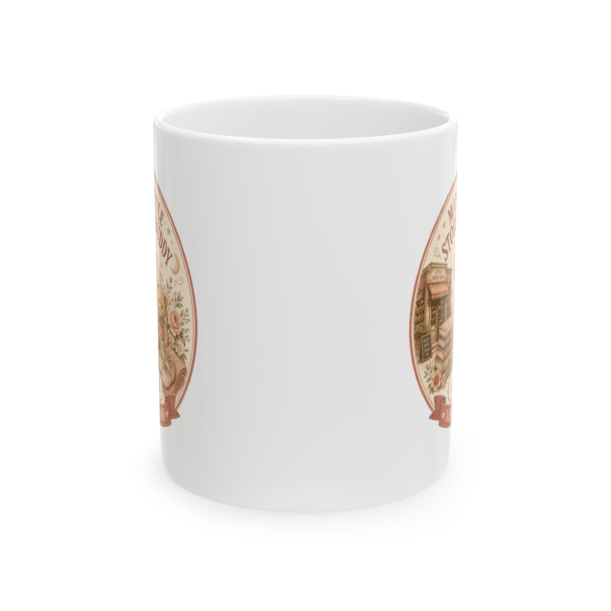 Book loving mom pregnancy reveal mug 11oz - vintage bookshop design with Est 20XX and Arriving Soon banner