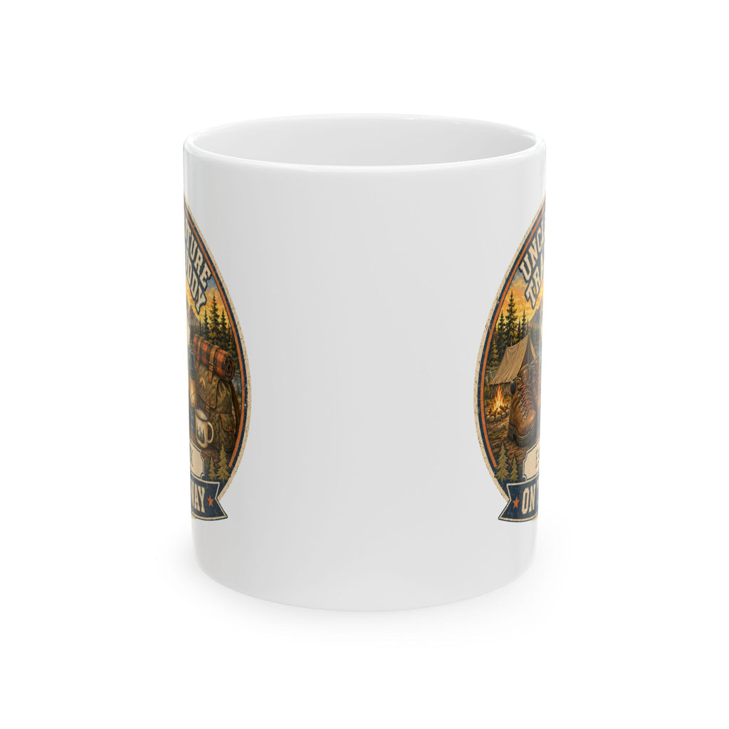 Camping uncle gift mug 11oz - vintage badge pregnancy reveal with Est 20XX and On The Way banner