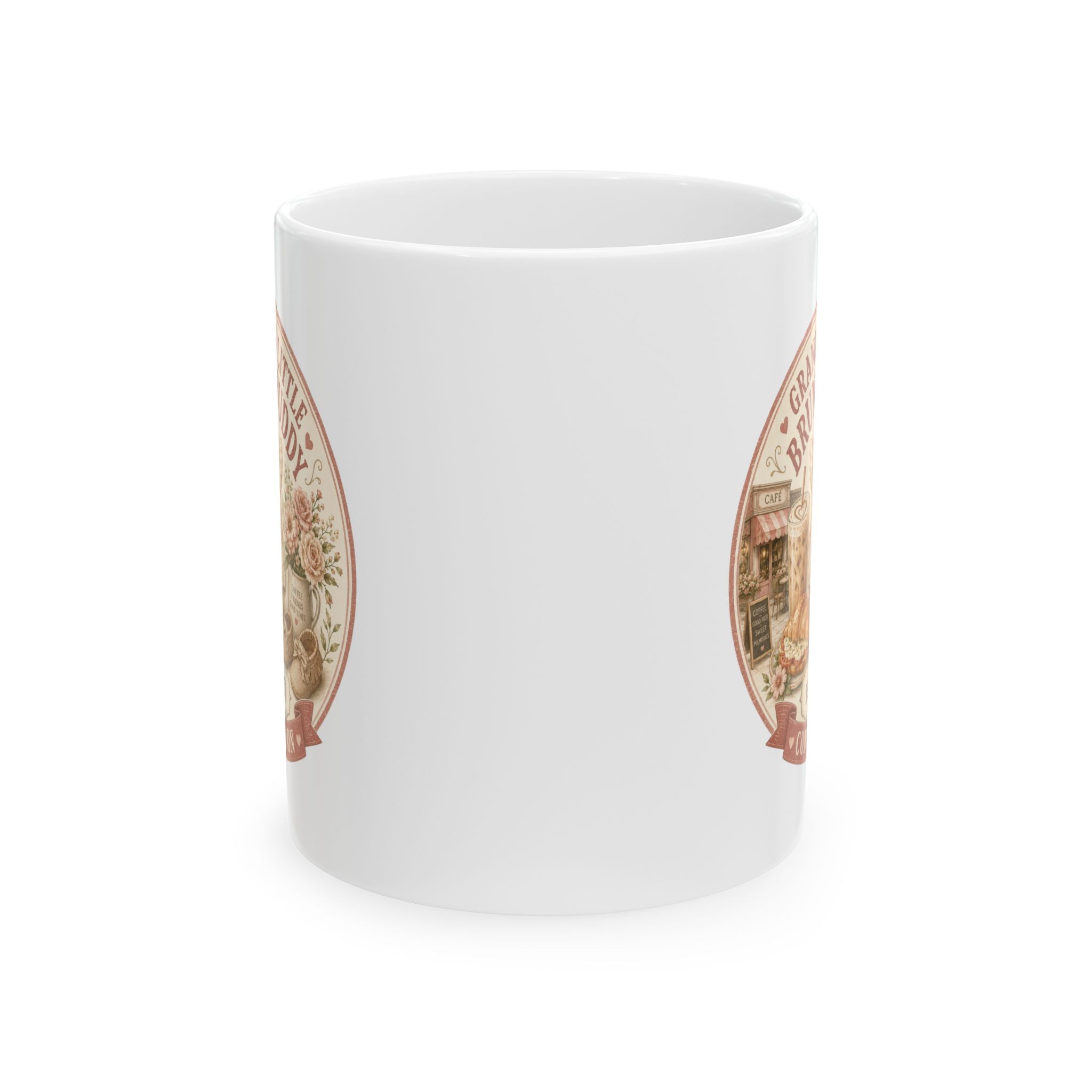 Coffee grandma pregnancy reveal mug 11oz - vintage cafe design with Est 20XX and Coming Soon banner