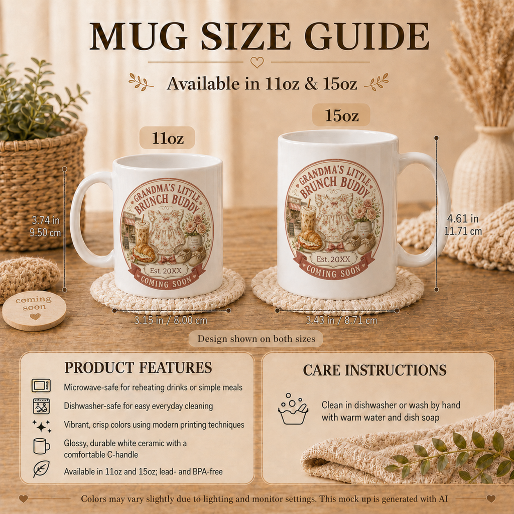 Grandmas Little Brunch Buddy mug lifestyle - charming pregnancy reveal gift for coffee and brunch obsessed grandma to be