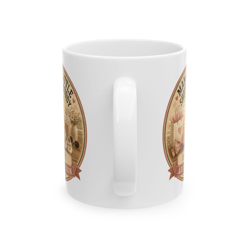 Pregnancy announcement mug for mom - personalized with baby arrival year on white coquette ceramic mug