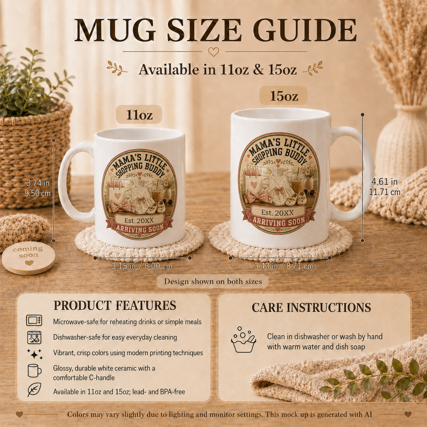 Mamas Little Shopping Buddy mug lifestyle - sweet coquette pregnancy reveal gift for fashion loving mom to be