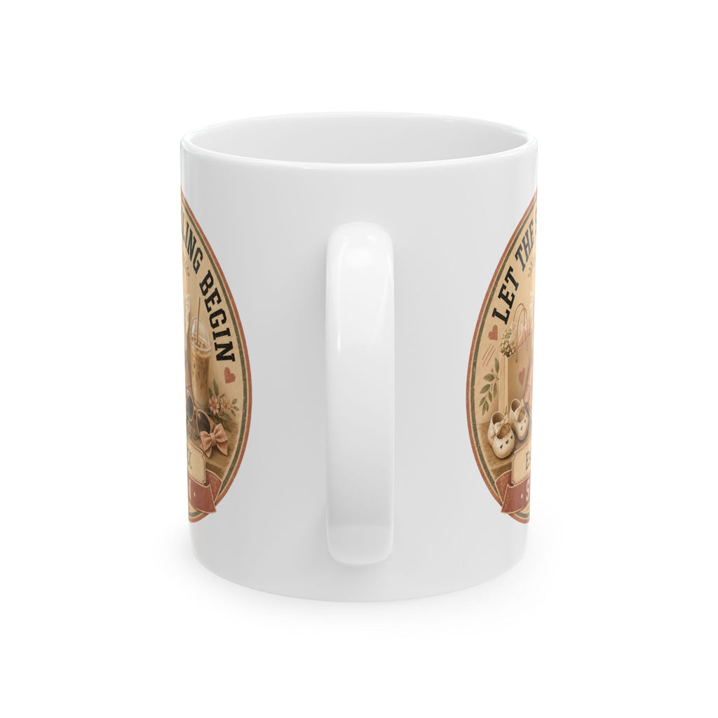 Pregnancy announcement mug for grandma - personalized with baby arrival year on white coquette ceramic mug