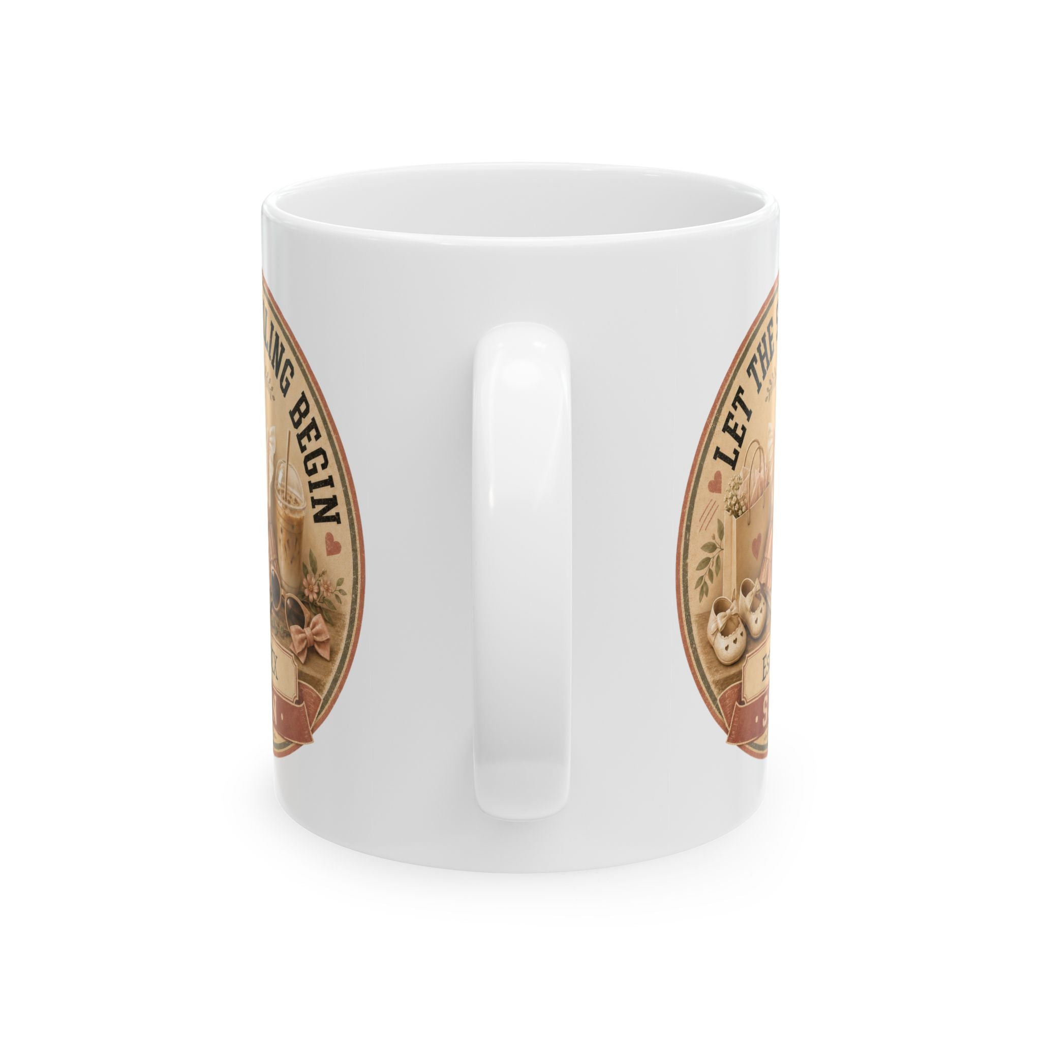 Pregnancy announcement mug for grandma - personalized with baby arrival year on white coquette ceramic mug