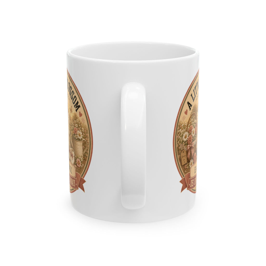 Pregnancy announcement mug for mom grandma or auntie - personalized with baby arrival year on white vintage cottage ceramic