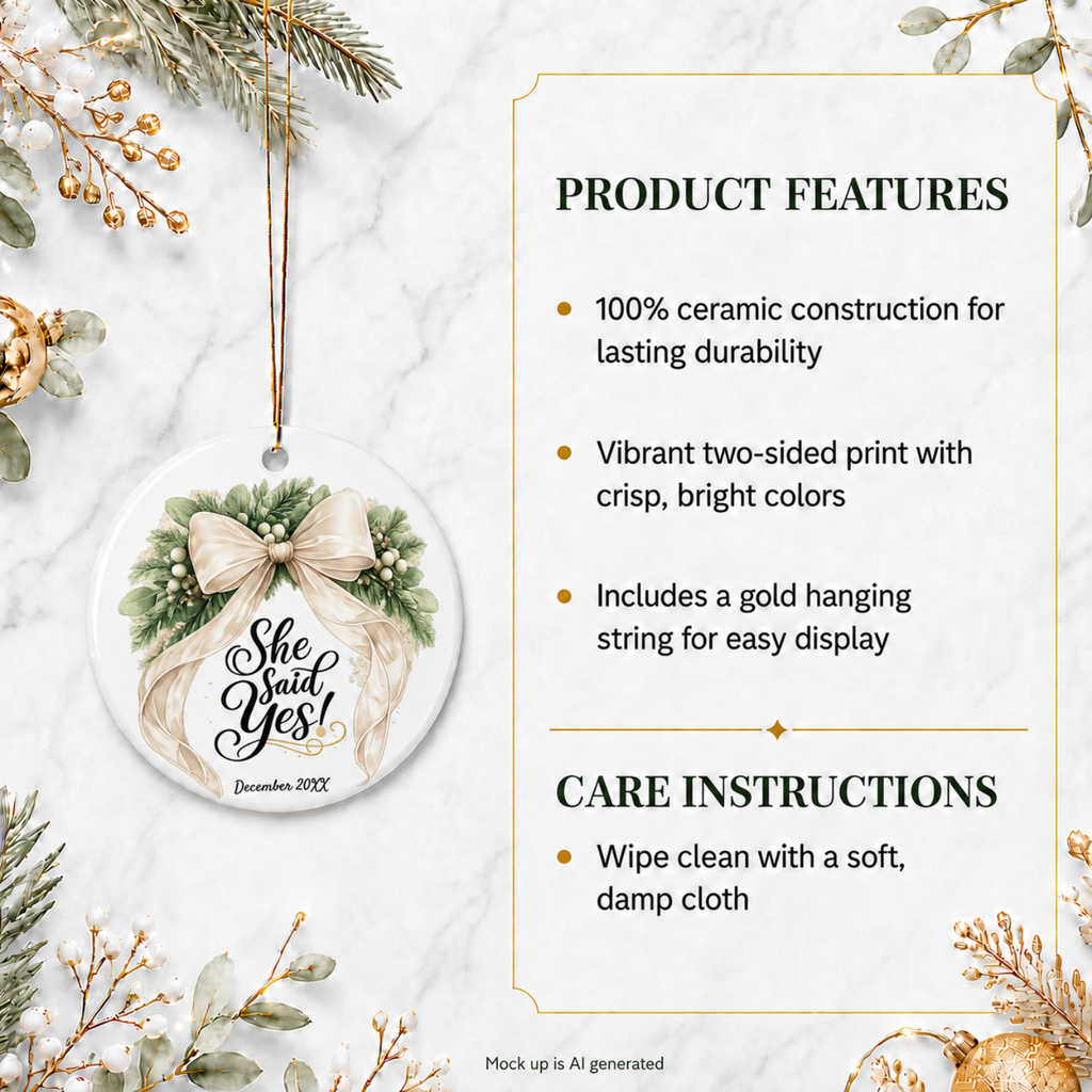 She Said Yes engagement ornament shown as a bridal shower keepsake gift