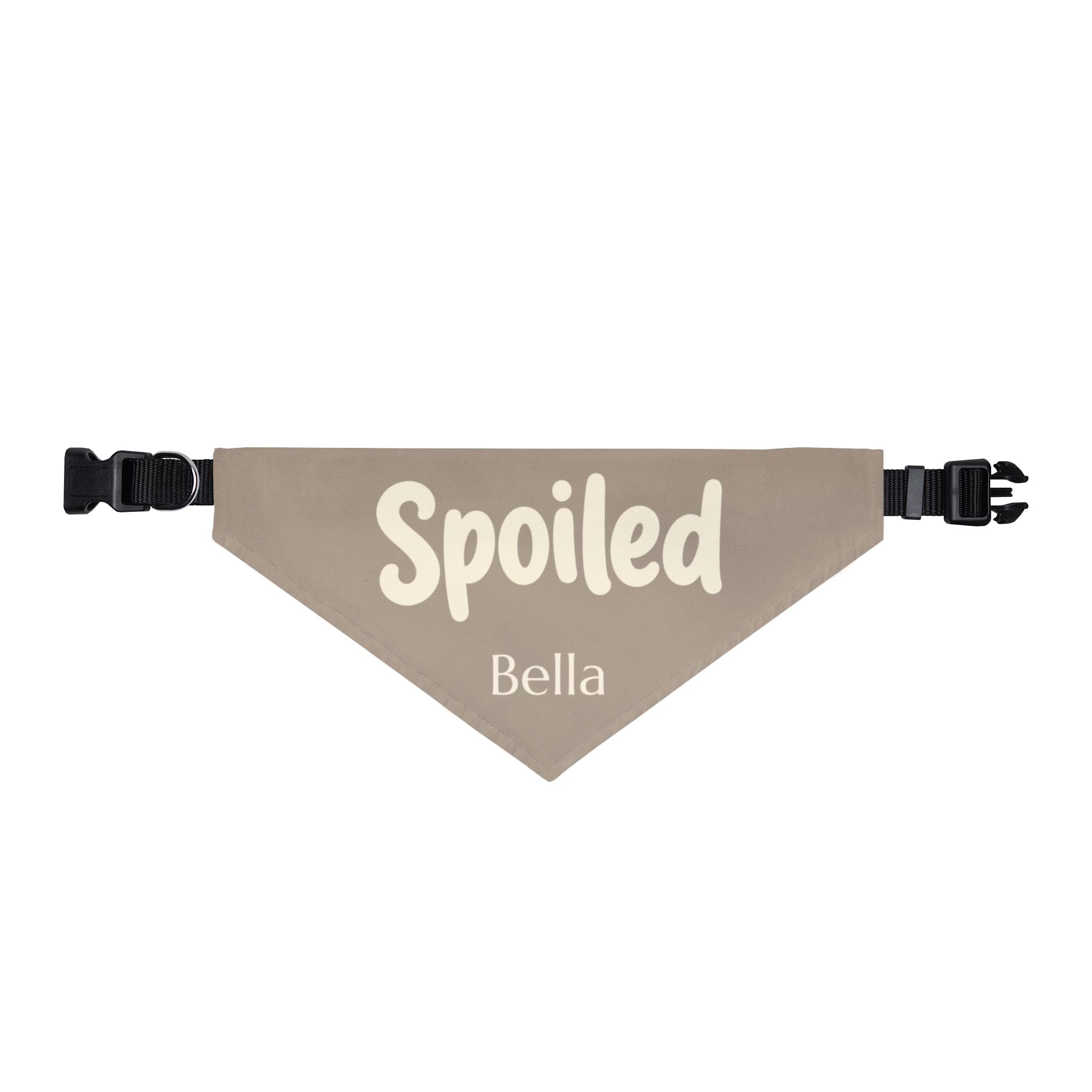 Spoiled dog bandana gift for dog mom - taupe personalized bandana with dogs name in multiple sizes