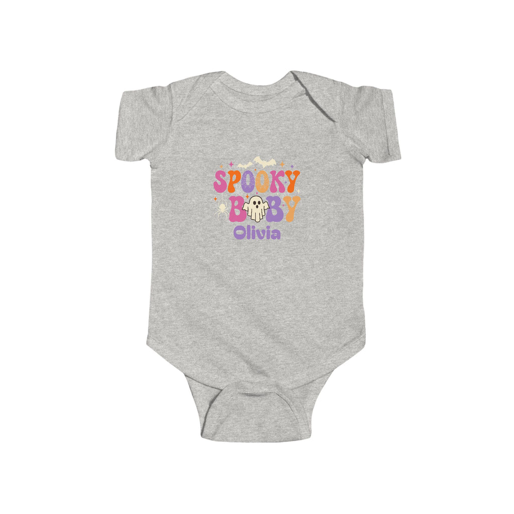 Spooky Baby Halloween onesie in black - personalized retro groovy halloween baby bodysuit with custom name
