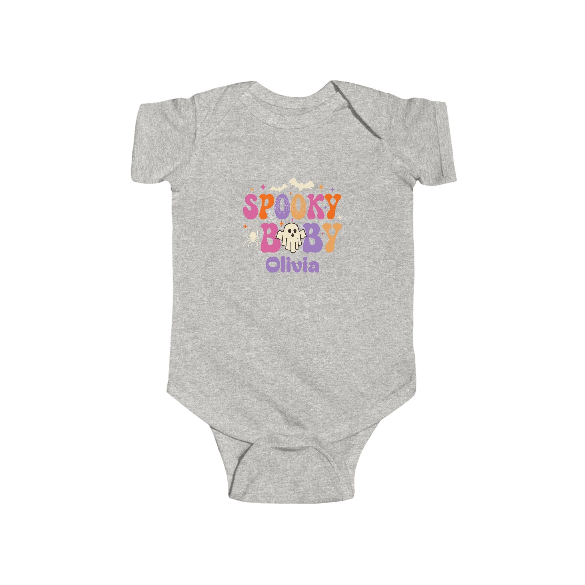 Spooky Baby Halloween onesie in black - personalized retro groovy halloween baby bodysuit with custom name