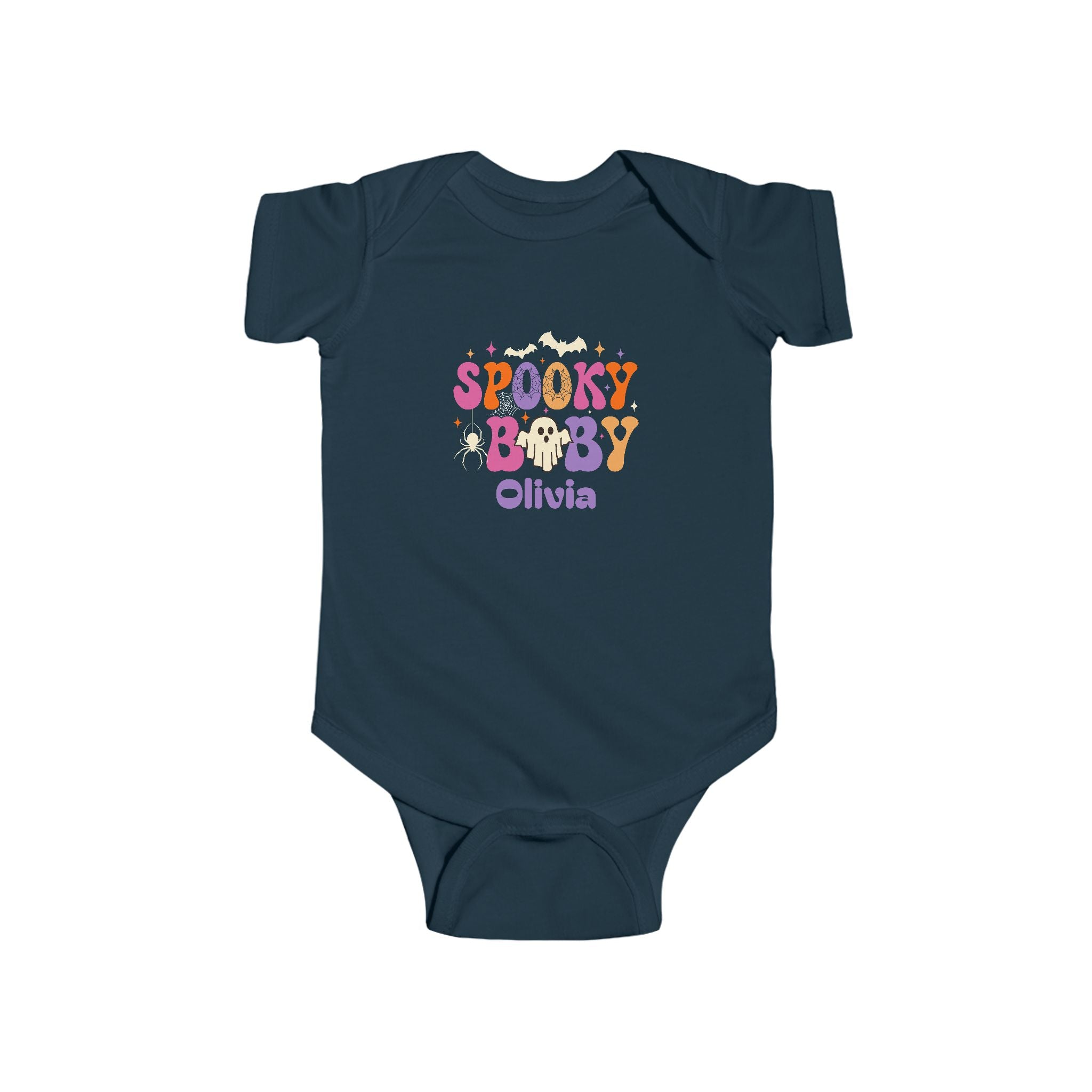 Spooky Baby Halloween onesie in pink - personalized halloween baby bodysuit with retro ghost design