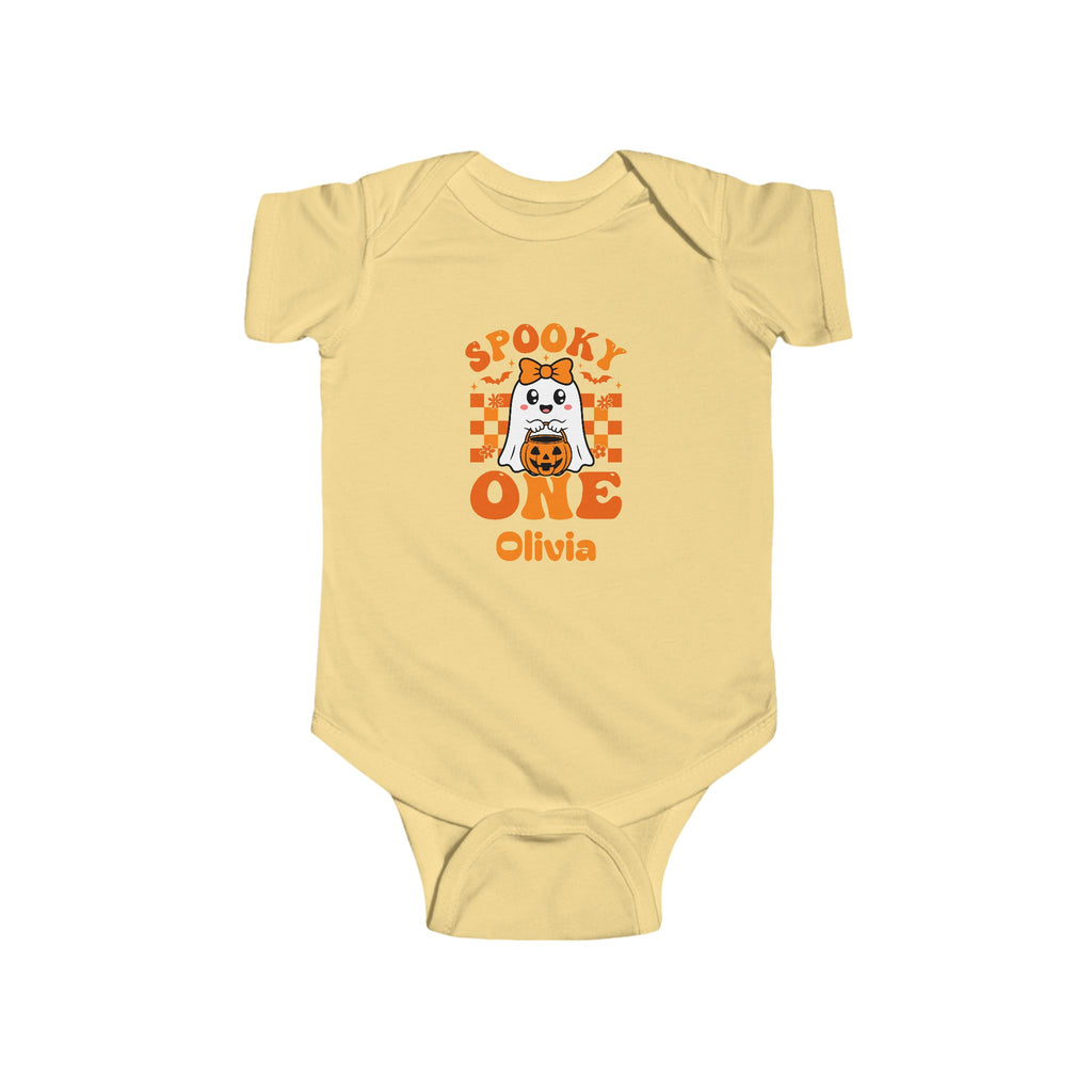 Spooky One Halloween birthday onesie in black - personalized first halloween birthday keepsake with custom name