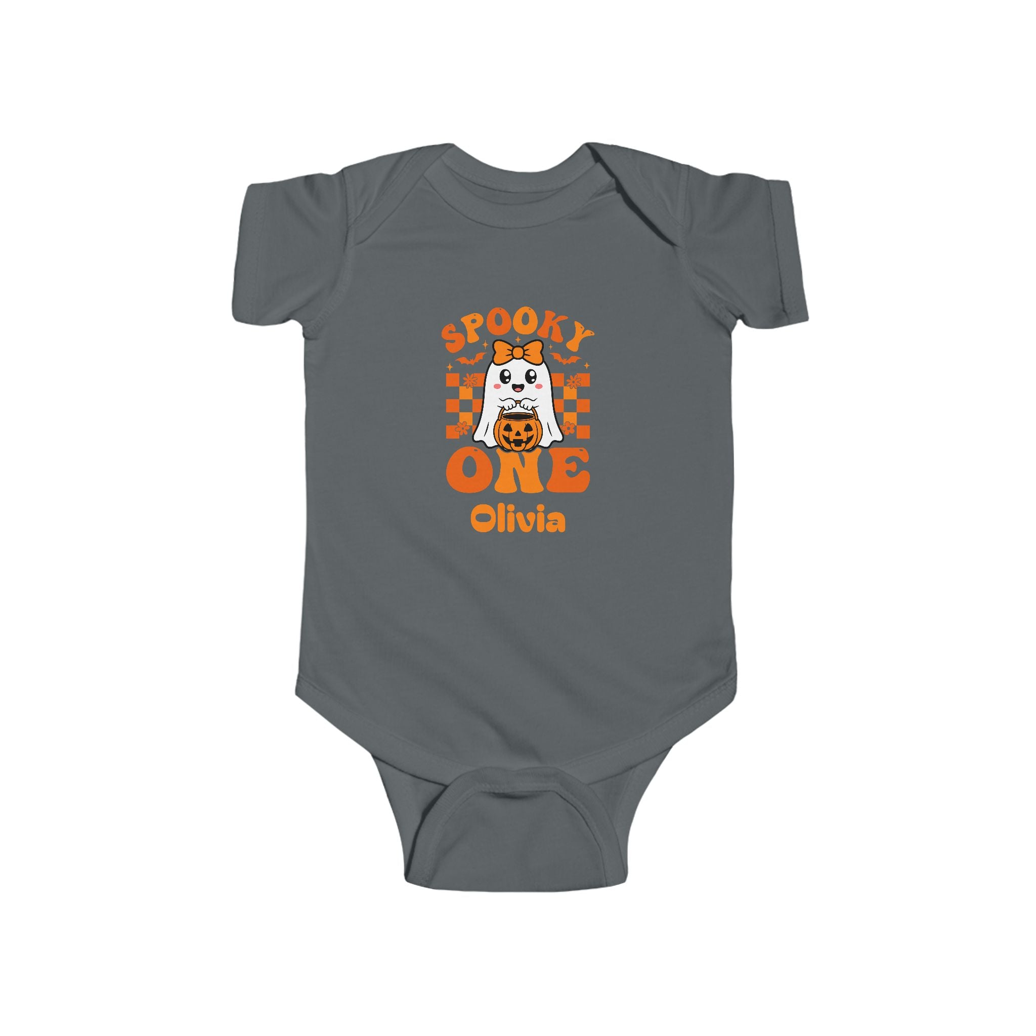 Spooky One Halloween birthday onesie in heather - personalized first birthday Halloween baby gift