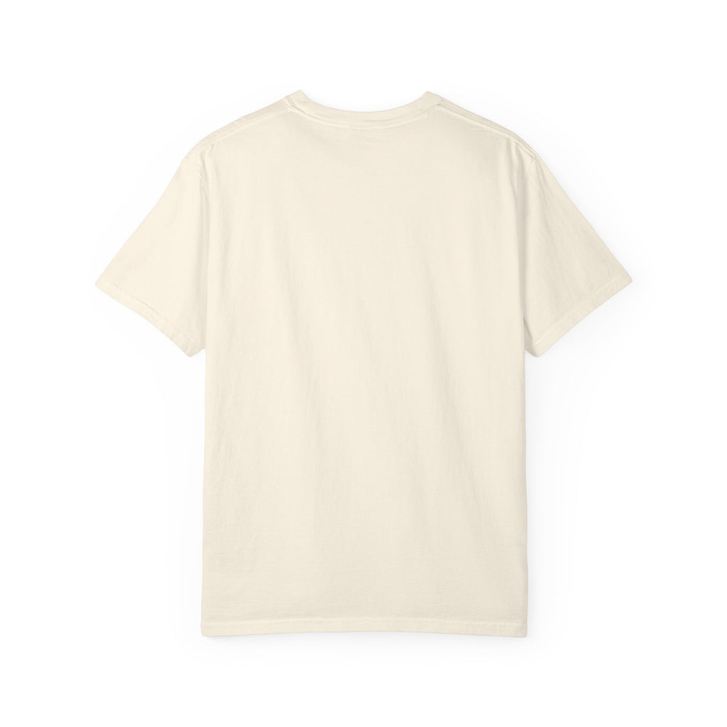 Ivory Comfort Colors 1717 mom shirt with pink stripe and coffee club design — lifestyle shot