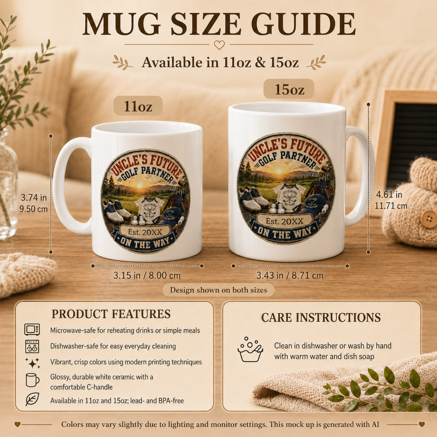 Uncles Future Golf Partner mug right side view - On The Way pregnancy reveal ceramic mug gift