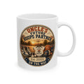 Uncles Future Hoops Partner pregnancy announcement mug - vintage badge design with basketball court and Future Hoop Star onesie on white 11oz ceramic