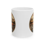 Future uncle basketball mug pregnancy reveal gift - white ceramic with sunset court illustration and baby announcement design