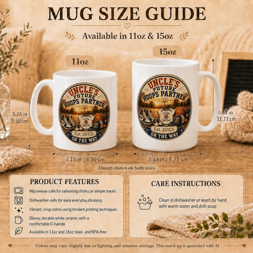 Uncles Future Hoops Partner pregnancy mug right side view - On The Way ceramic mug gift for basketball uncle