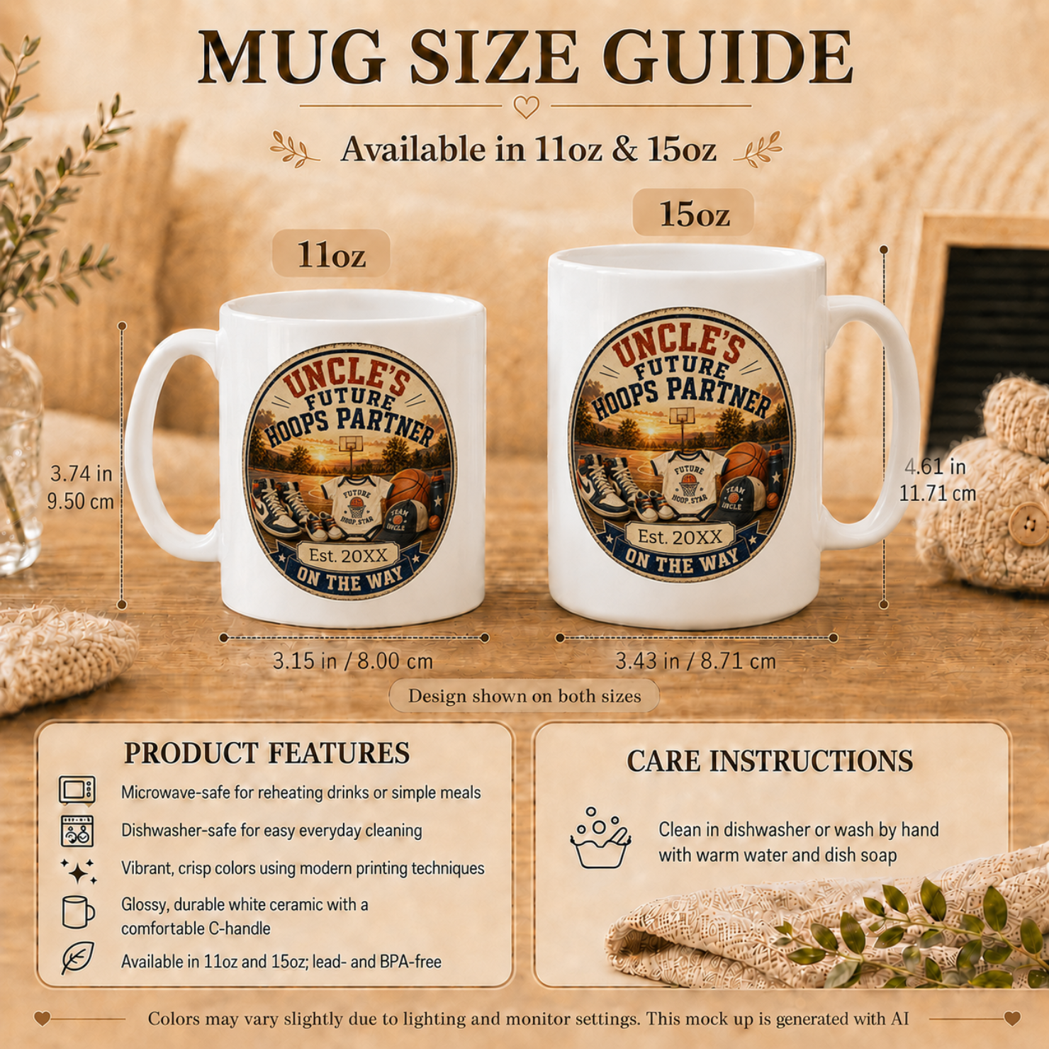 Uncles Future Hoops Partner pregnancy mug right side view - On The Way ceramic mug gift for basketball uncle